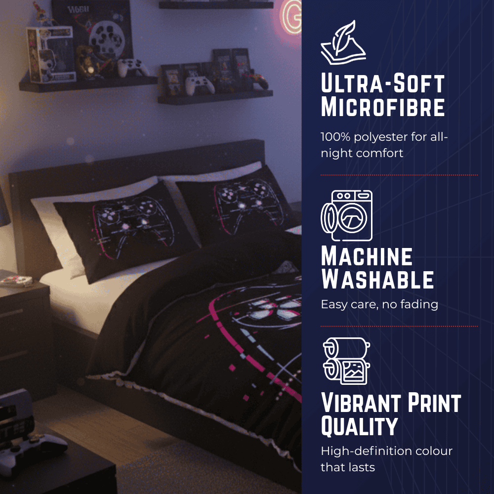 Gaming Quilt Cover Set - Black Glitch Controller - Throne Boss Australia
