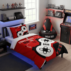 Gaming Quilt Cover Set - Black/Red Controller - Throne Boss Australia