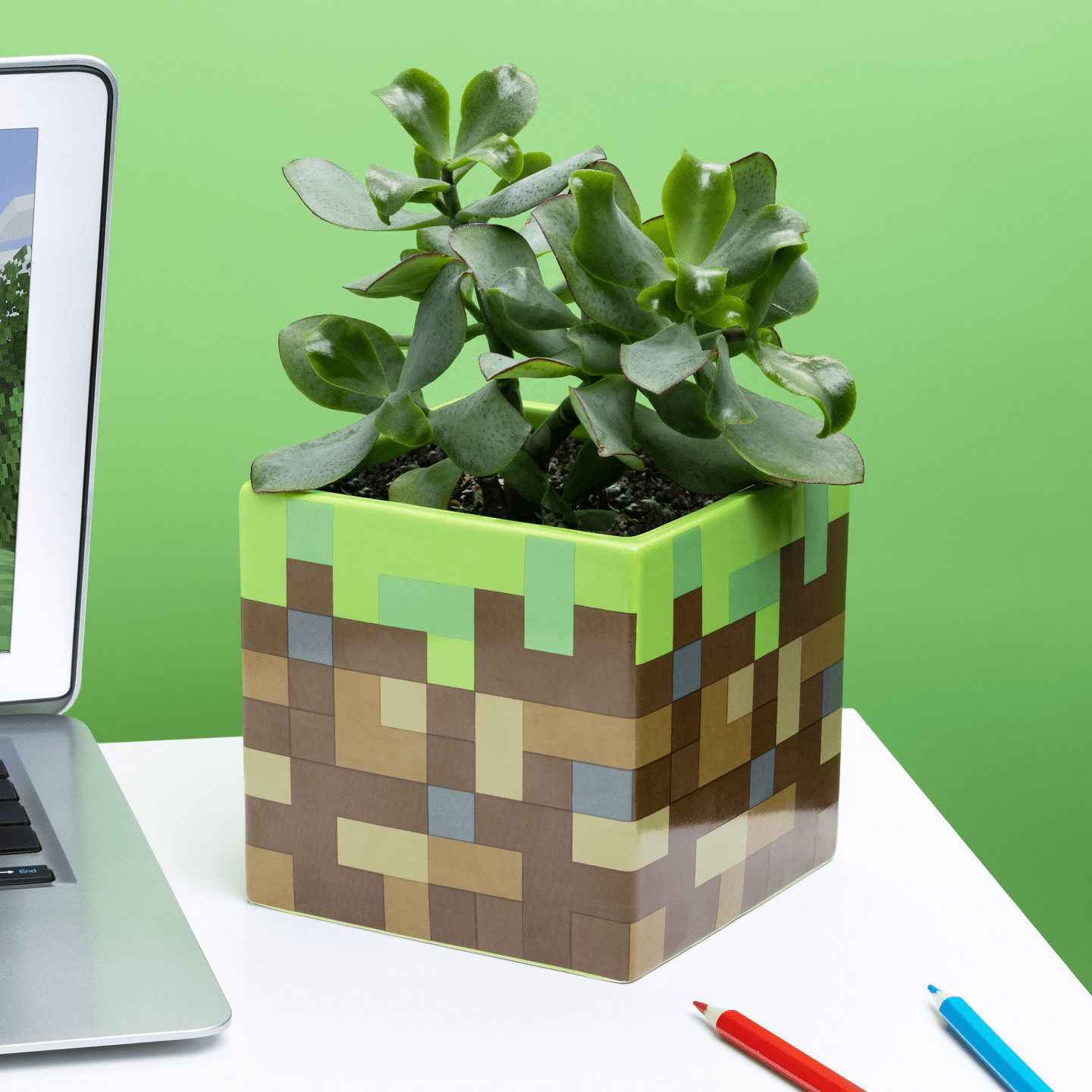 Minecraft Grass Block Pen and Plant Pot (Paladone) - Throne Boss Australia