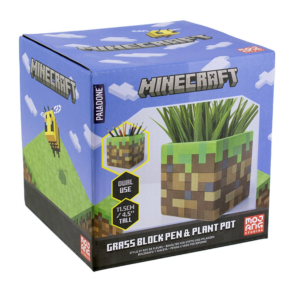 Minecraft Grass Block Pen and Plant Pot (Paladone) - Throne Boss Australia
