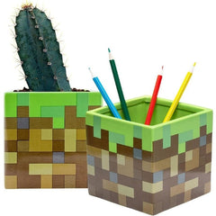 Minecraft Grass Block Pen and Plant Pot (Paladone) - Throne Boss Australia