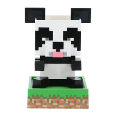 Panda-shaped pixelated toy with a white face, black ears and body, and a pink tongue on a white background.