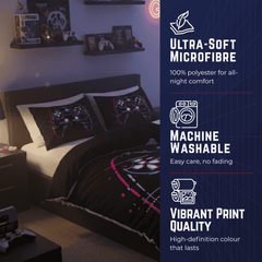 Gaming Quilt Cover Set - Black Glitch Controller - Throne Boss Australia