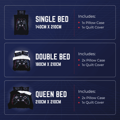 Gaming Quilt Cover Set - Black Glitch Controller - Throne Boss Australia